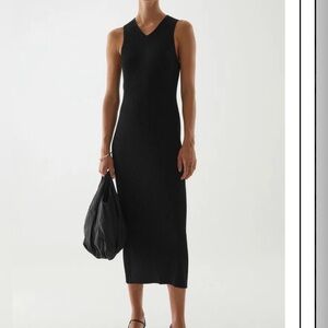 COS V-Neck Ribbed Tube Dress Small Black